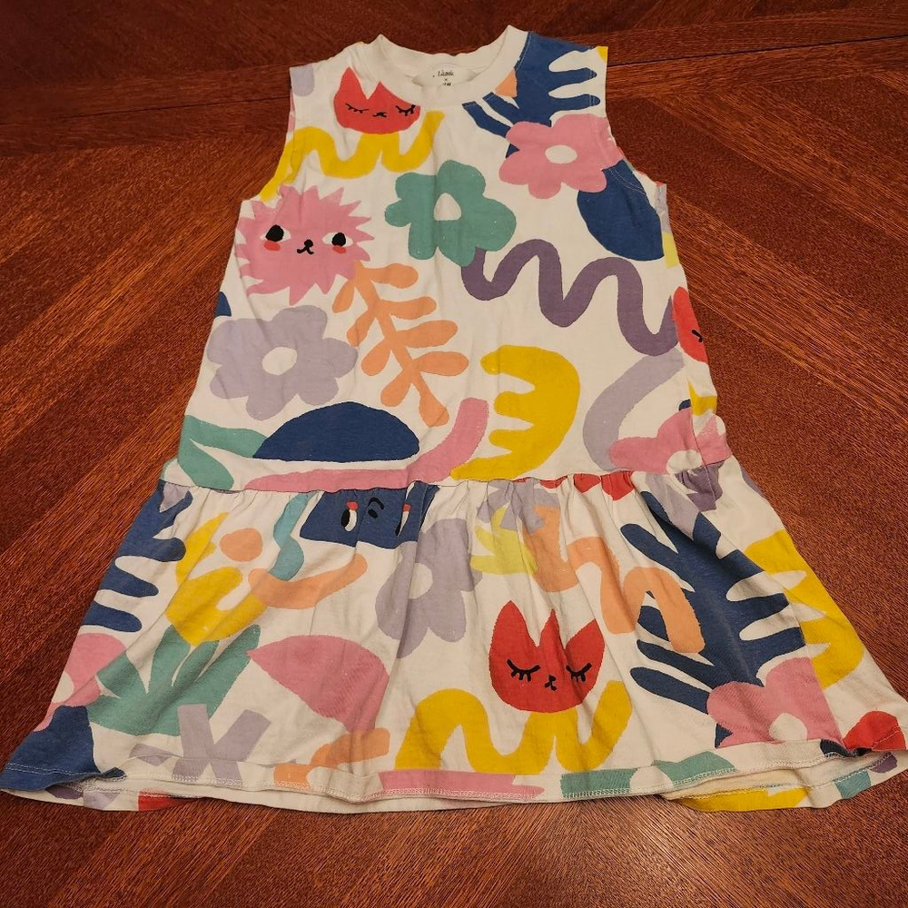 Girls H&M White Multicolor Abstract Print Casual Dress 5T/6 A2